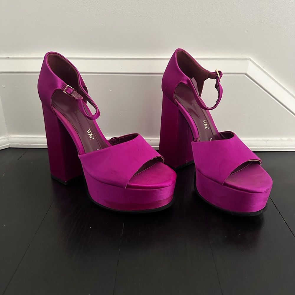 Zara Vibrant Pink Platform Heeled Sandals